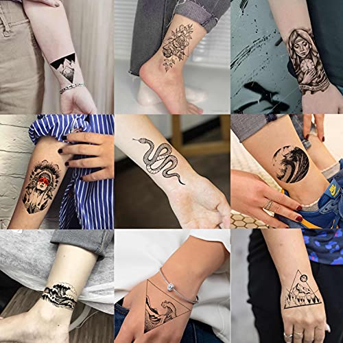 Shegazzi 52 Hojas Tatuajes Temporales Adultos Mujer Hombre Negro Realista León Tigre Gángster Cráneo Montaña Flor Tatuajes Falsos Niños Niñas Brazo Mano Cuello Tobillo Impermeable Tatuajes Adhesivos