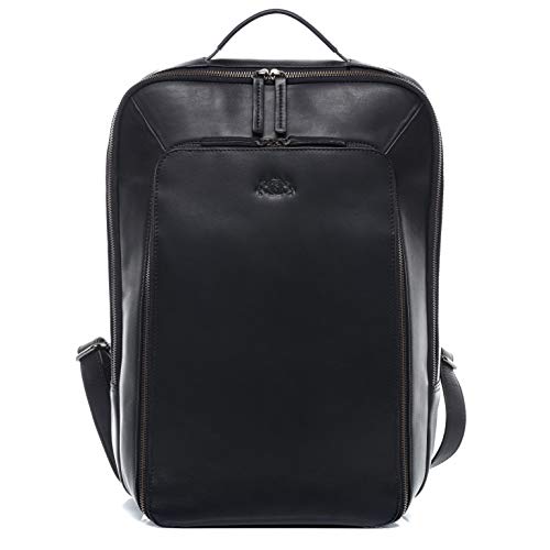 SID & VAIN® Mochila Dylan Backpack portátil 15" Bolso de Hombro Piel Negro