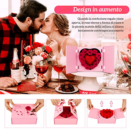 Siebwin Rosa Eterna Regalos para Mujer, Caja de Regalo de Collar de Te Amo, Regalo de Cumpleaños Perfecto, Regalo Romántico para el Día de San Valentín, Cumpleaños, Día de la Madre, Aniversario