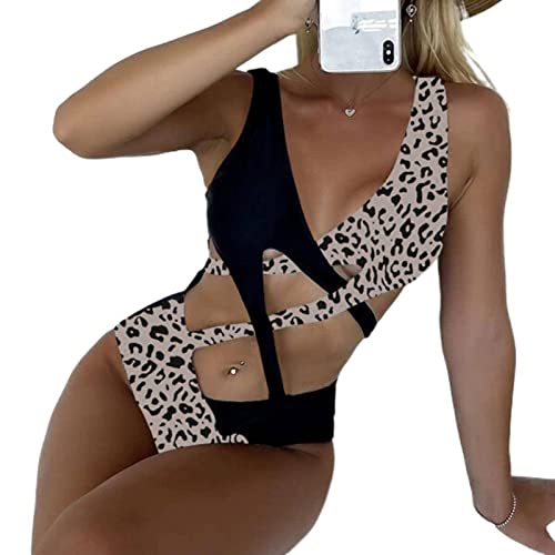 SimboArticles Bikini de una Pieza de Cintura Alta con Estampado de Leopardo Traje de baño con Almohadilla para el Pecho Taza inalámbrica Traje de baño de una Pieza