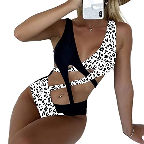 SimboArticles Bikini de una Pieza de Cintura Alta con Estampado de Leopardo Traje de baño con Almohadilla para el Pecho Taza inalámbrica Traje de baño de una Pieza