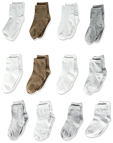 Simple Joys by Carter's 12-Pack Neutral Sock Crew Unisex Bebés bebé, Pack de 12, Marrón/Gris/Blanco, Neutro, 0-6 Meses