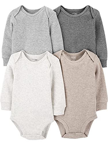 Simple Joys by Carter's 4-Pack Soft Thermal Long Sleeve Bodysuits Camisa, Gris/Avena/Beige, Prematuro, Pack de 4