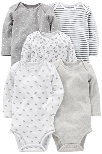 Simple Joys by Carter's Baby - Body de manga larga para bebé (5 unidades) ,Gris/Blanco ,24 Months