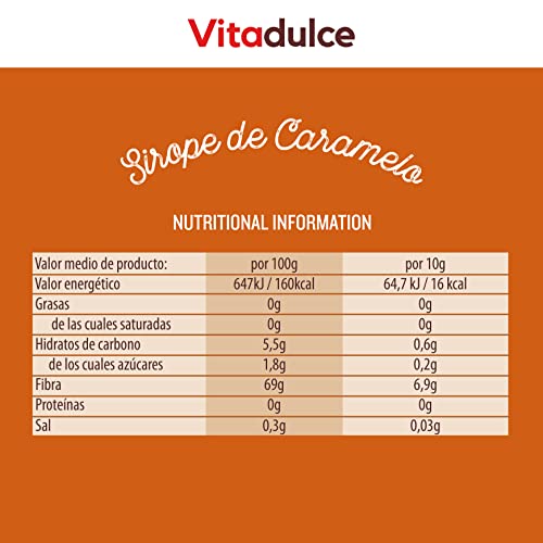 Sirope de caramelo sin azúcares añadidos, Sirope bajo en calorías, Topping de caramelo 400 gr - Vitadulce