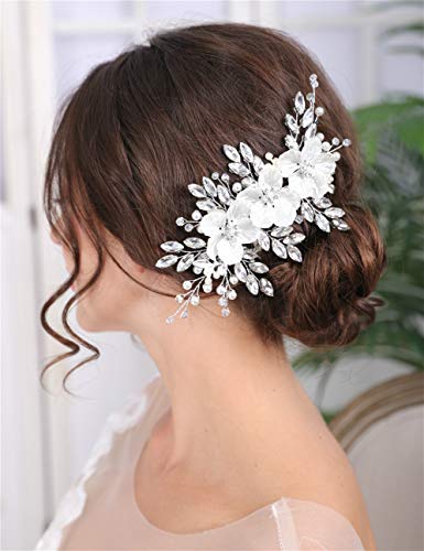 Sither Peine de pelo de cristal para novia,perlas de boda,peine de pelo plateado para mujer,accesorios para el cabello de novia,clip para el pelo de color rosa para bodas,fiestas,regalos de graduación