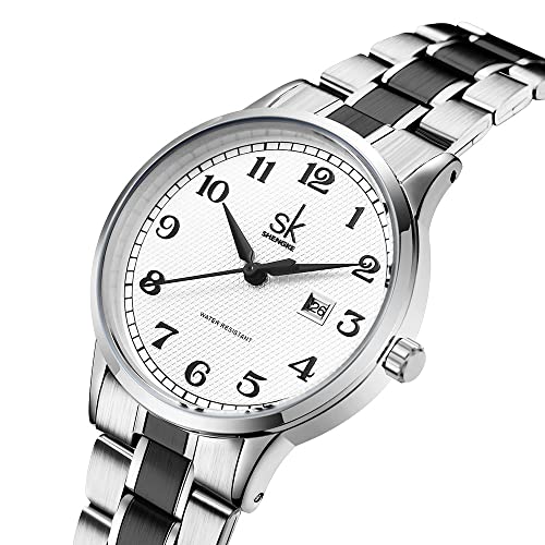 SK Relojes lassic Business para Mujer con Correa de Acero Inoxidable y Elegante Reloj con Calendario para Mujer(Silver)