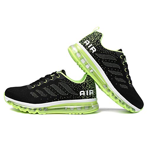 Smarten Zapatillas de Running Hombre Mujer Air Correr Deportes Calzado Verano Comodos Zapatillas Sport Black Green 42 EU