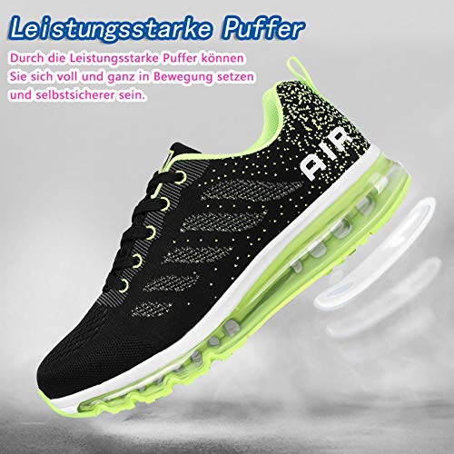 Smarten Zapatillas de Running Hombre Mujer Air Correr Deportes Calzado Verano Comodos Zapatillas Sport Black Green 42 EU