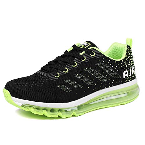 Smarten Zapatillas de Running Hombre Mujer Air Correr Deportes Calzado Verano Comodos Zapatillas Sport Black Green 42 EU