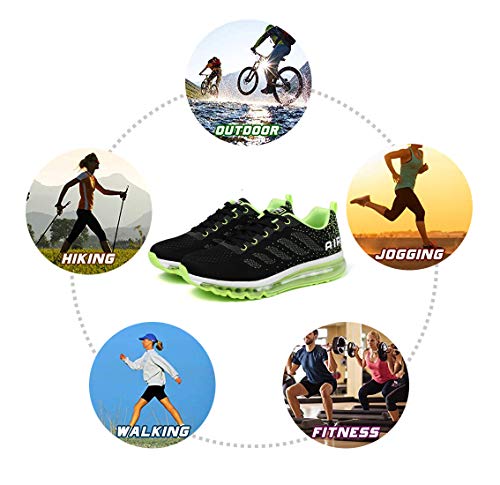 Smarten Zapatillas de Running Hombre Mujer Air Correr Deportes Calzado Verano Comodos Zapatillas Sport Black Green 42 EU