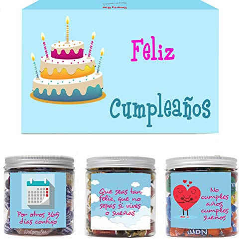 SMARTY BOX Caja Regalo Chuches Caramelos y Gominolas Cumpleaños Hombre y Mujer, Pareja, Amigos, Cesta Golosinas Chuches Dulces sin Gluten, Fabricado en España (Caramelos)