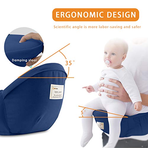 SONARIN 3 en 1 Multifuncional Hipseat Baby Carrier, Portador de bebé,Anverso y Reverso,100% Algodón,Ergonómica, Tamaño Libre(Azul)