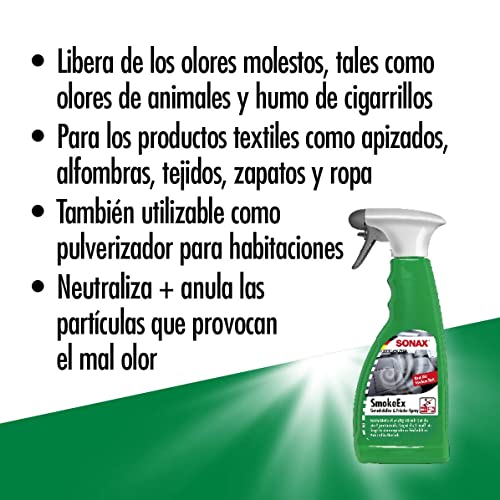 SONAX SmokeEx eliminador de olores+Spray de frescura para el coche (500 ml) también utilizable como pulverizador para habitaciones | N.° 02922410-544