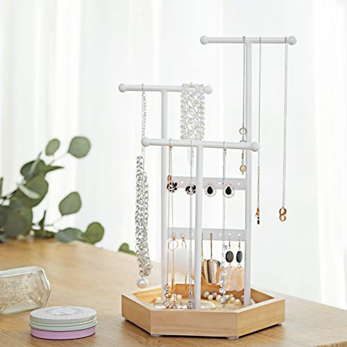 Songmics Soporte para joyas, metal y madera, para collares, pulseras, pendientes, anillos, etc. JJS03NW Regalo para niñas y mujeres, blanco