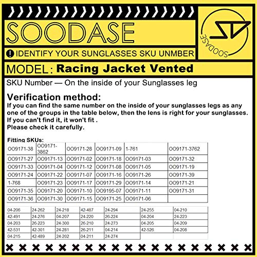 SOODASE Para Oakley Racing Jacket Vented Gafas de sol Rojo Lentes de repuesto polarizadas