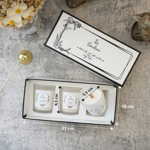 SORILINA Set de Velas Aromaticas de Soja con Mecha Madera - Regalo Original Dia del Padre - Velas Blancas - Regalo para Mujer - Regalo para Hombre