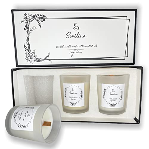 SORILINA Set de Velas Aromaticas de Soja con Mecha Madera - Regalo Original Dia del Padre - Velas Blancas - Regalo para Mujer - Regalo para Hombre