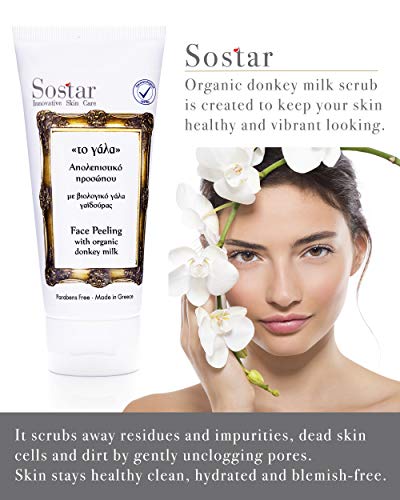 Sostar- Exfoliante facial y peeling hidratante con leche de burra - Limpiador facial elaborado con ingredientes naturales y orgánicos - Perfecto como lavado facial exfoliante diario