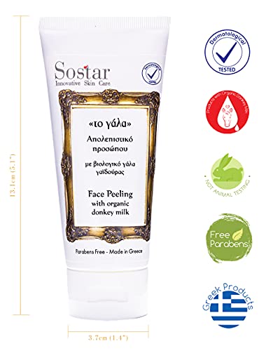 Sostar- Exfoliante facial y peeling hidratante con leche de burra - Limpiador facial elaborado con ingredientes naturales y orgánicos - Perfecto como lavado facial exfoliante diario