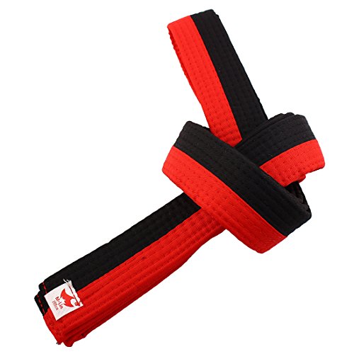 sourcing map Master Band de Artes Marciales Kendo Karate Judo Wrap Taekwondo Uniforme Cinturón Rojo Negro 280cm Longitud