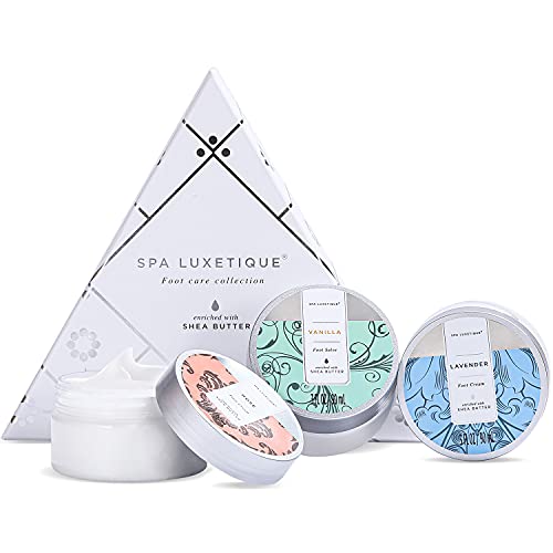 Spa Luxetique Crema de Pies,Loción de Pies de Manteca de Karité, Crema Reparadora de Pies, Crema Hidratante para Pies secos y Agrietados, Regalos Originales para Mujer, Set de Regalo con 3 Piezas