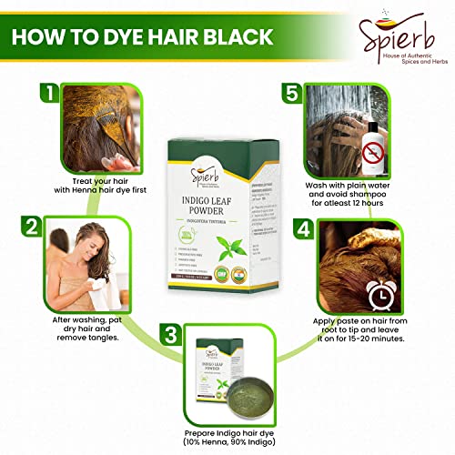 Spierb Índigo Polvo 250gm para el cabello para usar con el polvo de henna para teñir el cabello de negro - Tinte de pelo natural en polvo índigo - 100% puro polvo de hoja de Indigofera tinctoria