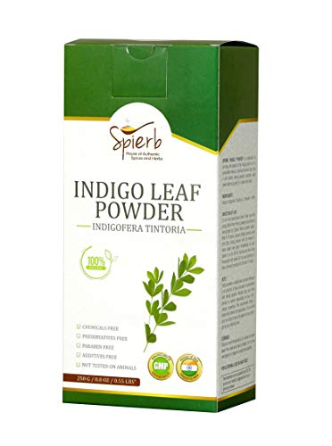 Spierb Índigo Polvo 250gm para el cabello para usar con el polvo de henna para teñir el cabello de negro - Tinte de pelo natural en polvo índigo - 100% puro polvo de hoja de Indigofera tinctoria