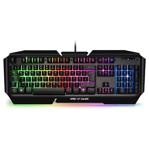 SPIRIT OF GAMER - Teclado Gaming PRO-K5 QWERTZ - Semimecánico - 19 Teclas Anti-Efecto Fantasma - RGB - Retroiluminación - Play Modo – PS4 / XBOX ONE / PC / MAC