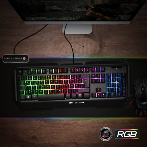 SPIRIT OF GAMER - Teclado Gaming PRO-K5 QWERTZ - Semimecánico - 19 Teclas Anti-Efecto Fantasma - RGB - Retroiluminación - Play Modo – PS4 / XBOX ONE / PC / MAC