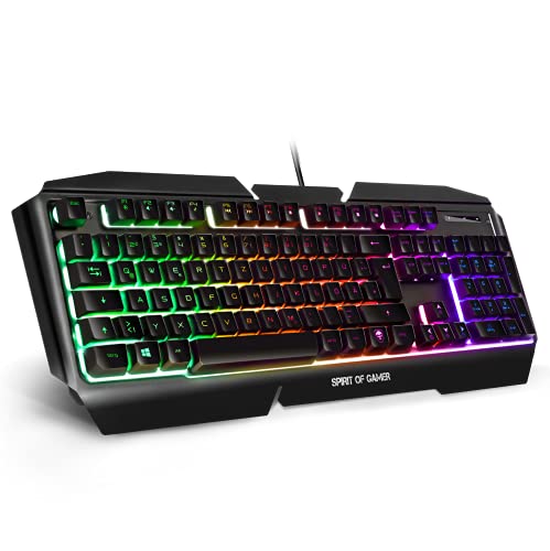 SPIRIT OF GAMER - Teclado Gaming PRO-K5 QWERTZ - Semimecánico - 19 Teclas Anti-Efecto Fantasma - RGB - Retroiluminación - Play Modo – PS4 / XBOX ONE / PC / MAC