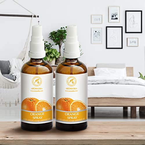 Spray perfumado con Aceite Esencial de Naranja - 2x100ml - Spray Perfumador de Habitación - Spray Almohada - Ambientador Armario - Aroma de Verano