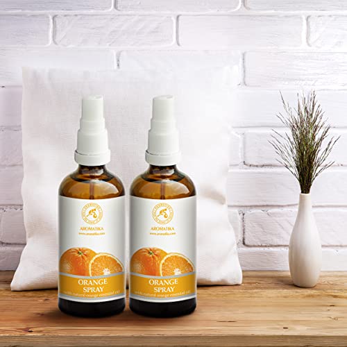 Spray perfumado con Aceite Esencial de Naranja - 2x100ml - Spray Perfumador de Habitación - Spray Almohada - Ambientador Armario - Aroma de Verano