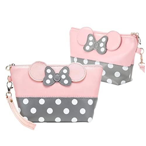 Sraeriot Dots Bolsa de Maquillaje de Cuero Historieta Arco Caja de cosmética Multifunción Multifunción Maquillaje Bolso de Maquillaje con Cremallera Bolsa de Aseo portátil para Mujeres Niño