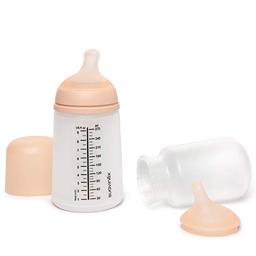 Suavinex Set Biberón Zero.Zero Anticólicos con Tetina y Bolsa, de Recambio, 270ml, Flujo Medio, Blanco