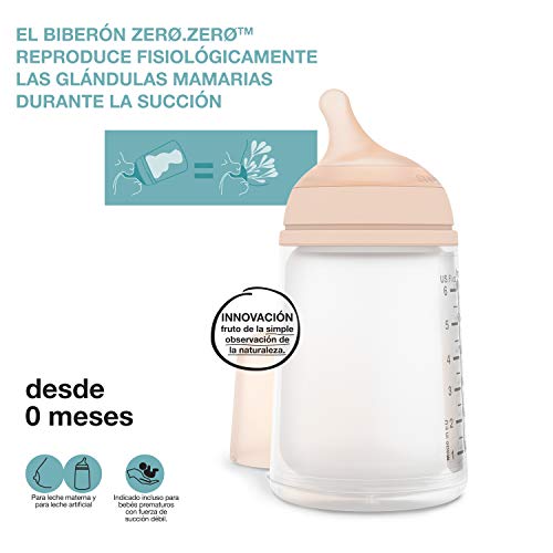 Suavinex Set Biberón Zero.Zero Anticólicos con Tetina y Bolsa, de Recambio, 270ml, Flujo Medio, Blanco