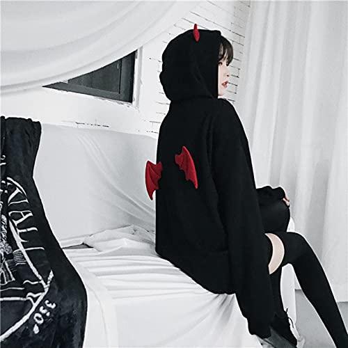 Sudadera con Capucha del ala del Diablo de Las Mujeres Sudaderas con Capucha Sueltas Ocasionales de Manga Larga Tops