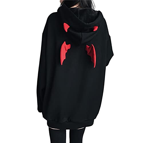 Sudadera con Capucha del ala del Diablo de Las Mujeres Sudaderas con Capucha Sueltas Ocasionales de Manga Larga Tops