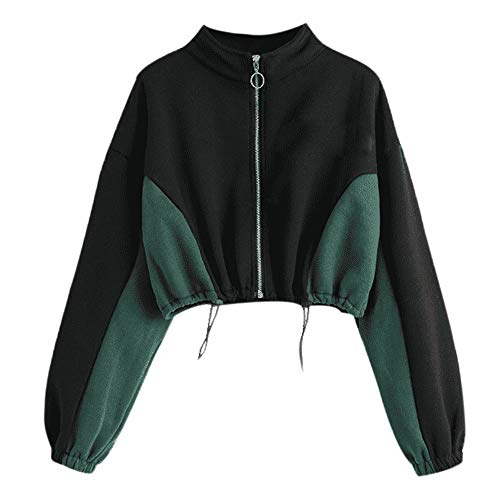 Sudadera con Capucha para Mujer,Moda Manga Larga Casual Patchwork Sudaderas de Cremallera Invierno Suéter Largo Mujer Jersey Mujer Tumblr Primavera Blusa Tops Abrigo Deportiva vpass