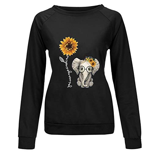 Sudaderas Tops Casuales Damas Invierno para Mujer con Estampado de Girasol con Cuello rendondo Sudadera Blusa Camiseta Suéter 8 Colores YANFANGXXXLBlack