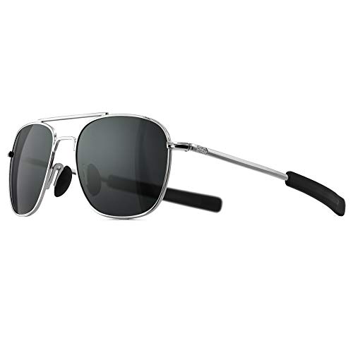 SUNGAIT Gafas de Sol Estilo Militar para Hombre Polarizadas Lentes con Marco de Metal(Plata/gris)-SGT285