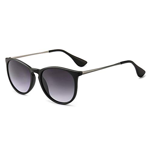 SUNGAIT Gafas de Sol Polarizadas Mujer Hombre Retro Redondas Unisex UV400 Proteccion(Marco Negro/Lentes Gradiente Gris)-SGT567