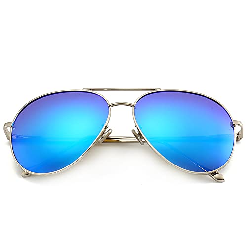 SUNGAIT Gran Tamaño Gafas de Sol Ligeras para Mujer con Lente Polarizada Espejada(Plateado/Oceano Azul)-SGT603