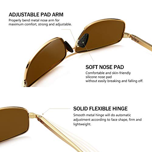 SUNGAIT Retro Rectangulares Gafas de sol Hombre Polarizadas Clásico metal Marc Oro/Marrón 2458