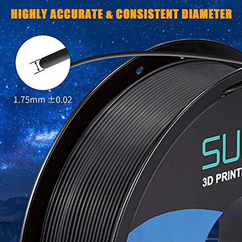 SUNLU PLA Plus Filamento 3D 1,75 mm para impresora 3D y bolígrafos 3D, 1 KG (2,2 LBS) PLA+ Tolerancia de filamento Precisión +/- 0,02 mm, Negro