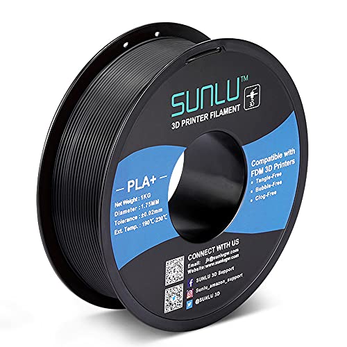 SUNLU PLA Plus Filamento 3D 1,75 mm para impresora 3D y bolígrafos 3D, 1 KG (2,2 LBS) PLA+ Tolerancia de filamento Precisión +/- 0,02 mm, Negro