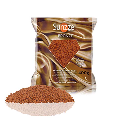 Sunzze Perlas de cera brasileña, para depilación en la cara, axilas, zonas íntimas y zonas de las piernas, perlas (bronce, 400 g)