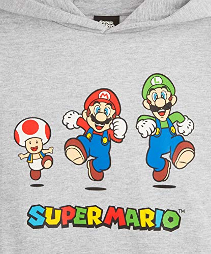 SUPER MARIO Sudadera Niño con Capucha, Sudadera Gris con Personaje Mario Bros y Luigi, Merchandising Oficial Regalos para Niños y Adolescentes Edad 3-14 Años (Gris, 9-10 Años)