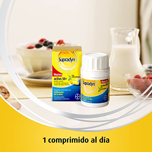 Supradyn Activo 50+ Multivitaminas para Mayores de 50 con Vitaminas, Minerales y Antioxidantes, una Ayuda para Proteger las Células del Daño Oxidativo y Recargar la Vitalidad, 90 Comprimidos