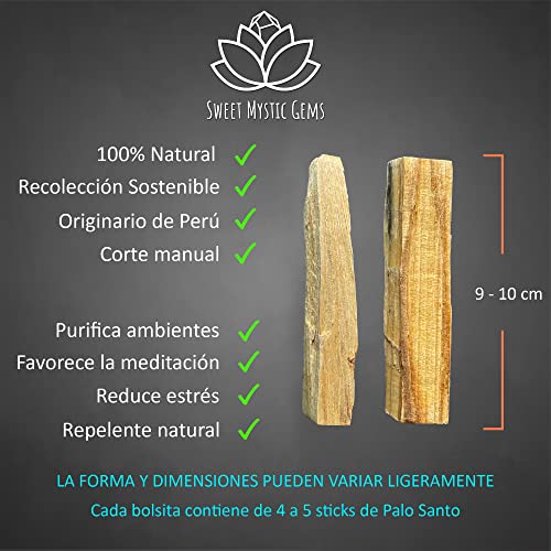 SWEET MYSTIC GEMS - Palo Santo Incienso Natural para Quemar - 80 gr - Origen Perú - Madera 100% Natural de recolección sostenible - Recolectado sólo de Madera caída (1)